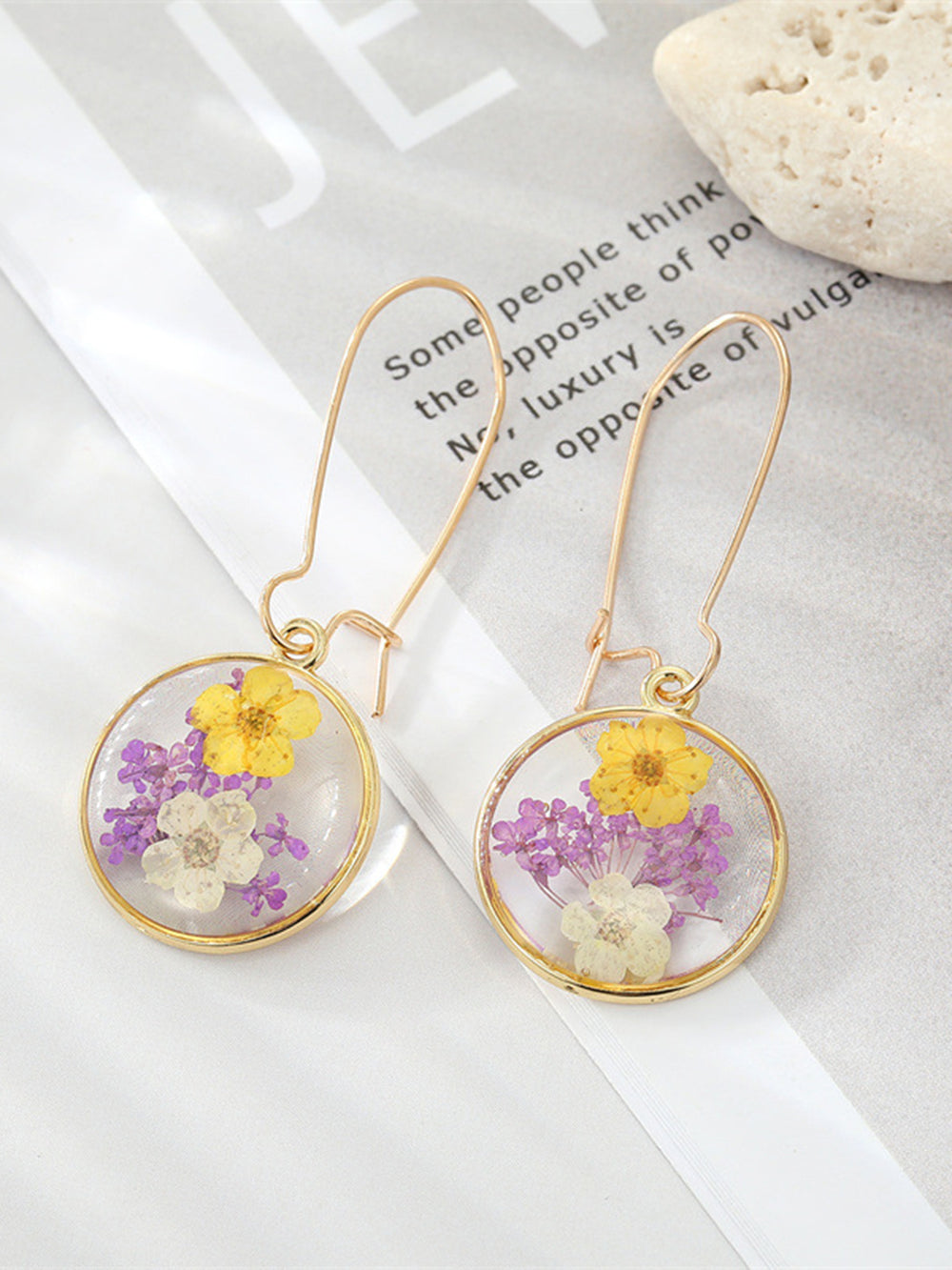 Boho Preserved Flower Resin Embossed Earrings