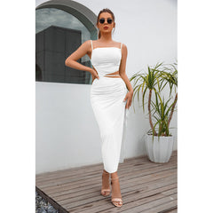 Women’s Summer Sleeveless Split Midi Dress – Milk Silk Maxi Dress