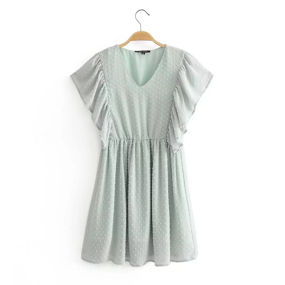 Spring Women New V-neck Ruffle Dress