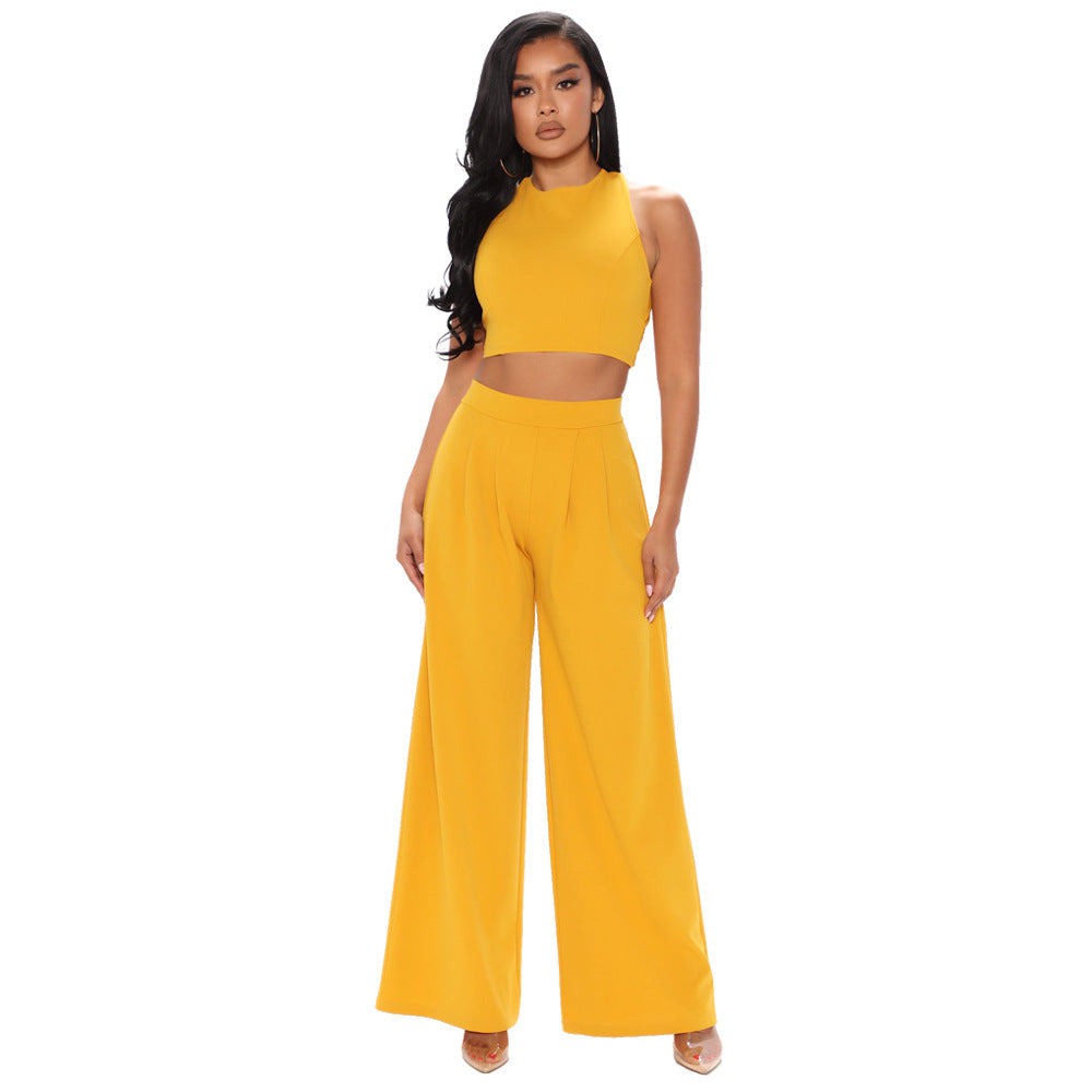 Cropped Tank Top and Flare Pants Set – Casual Sports Two Piece