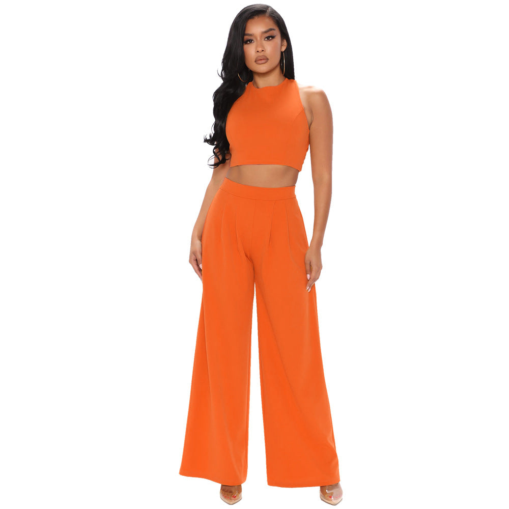 Cropped Tank Top and Flare Pants Set – Casual Sports Two Piece