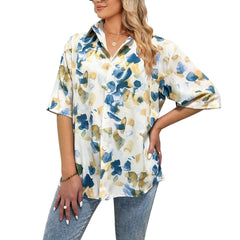 Women’s Summer Printed Single Breasted Short Sleeve Top – Floral Print Blouse