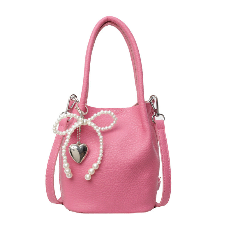 Elegant-Pearl-Accent Bucket Bag