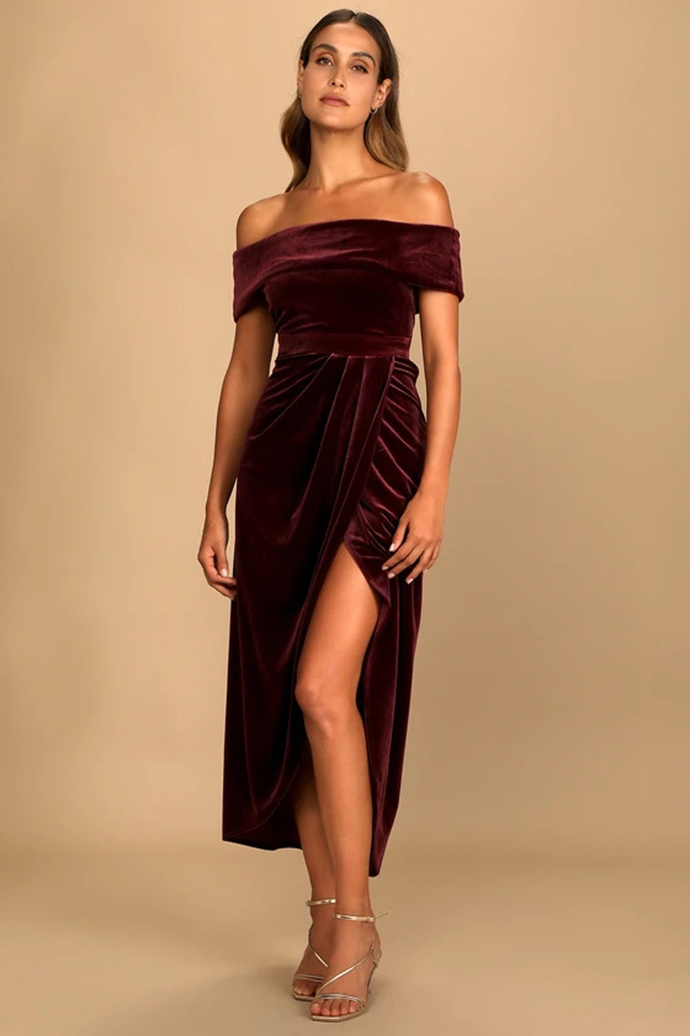 Velvet Dress Elegant off Shoulder Split Dress