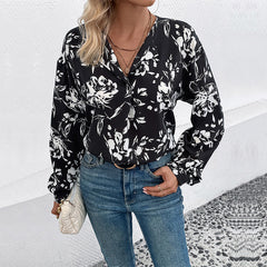 Autumn Women Wear Printed Black Shirt for Women