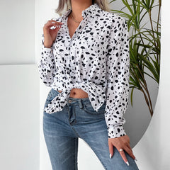 Women’s Leopard Print Collared Shirt – Long Sleeve Casual Top