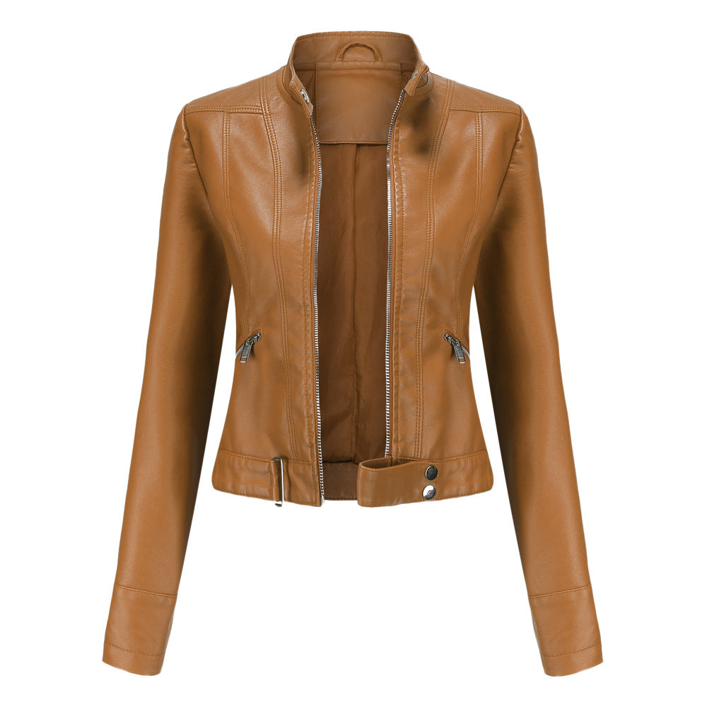 New Women’s Short Leather Jacket – Stand Collar, Spring/Autumn Lady’s Coat