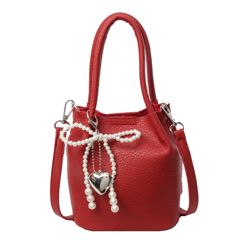 Elegant-Pearl-Accent Bucket Bag