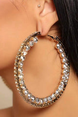 Exaggerated Rhinestones Hoop Earrings