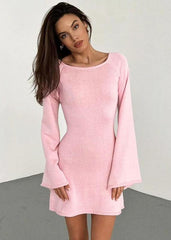 Bell-Sleeve Backless Mini Dress