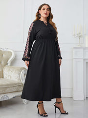 Plus Size Long Sleeve Embroidered Cinched Dress for Women – Stylish and Flattering