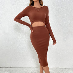 Knitted Sexy Waist Hollow Out Cutout Sheath Dress – Thin Design