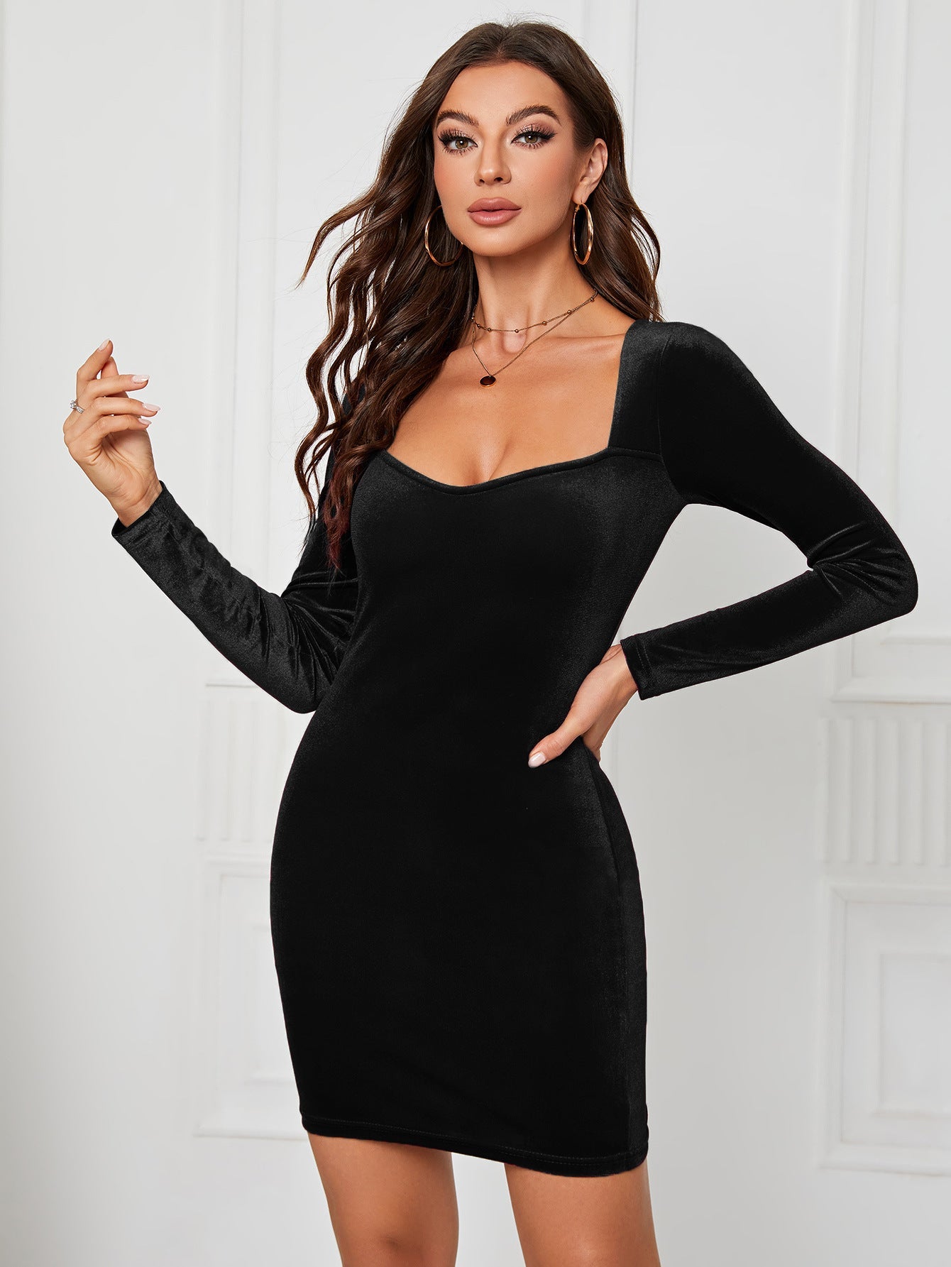 Women Clothing Autumn Winter Waist Slimming Velvet Hip Dress Sexy Tight Party Dress