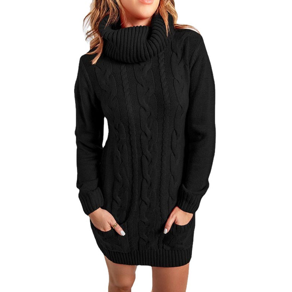 Autumn Winter High Neck round Neck Knitted Dress Sweater