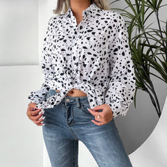 Women’s Leopard Print Collared Shirt – Long Sleeve Casual Top