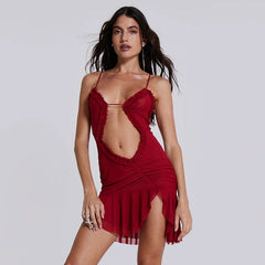 Arrival Backless Dress Sexy Trend Mesh Splicing Sling Cropped Outfit Short Dress for Women – Stylish and Seductive Mini Dress