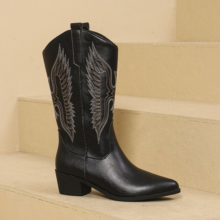 High-Heeled Embroidered Western Cowboy Rider Boots