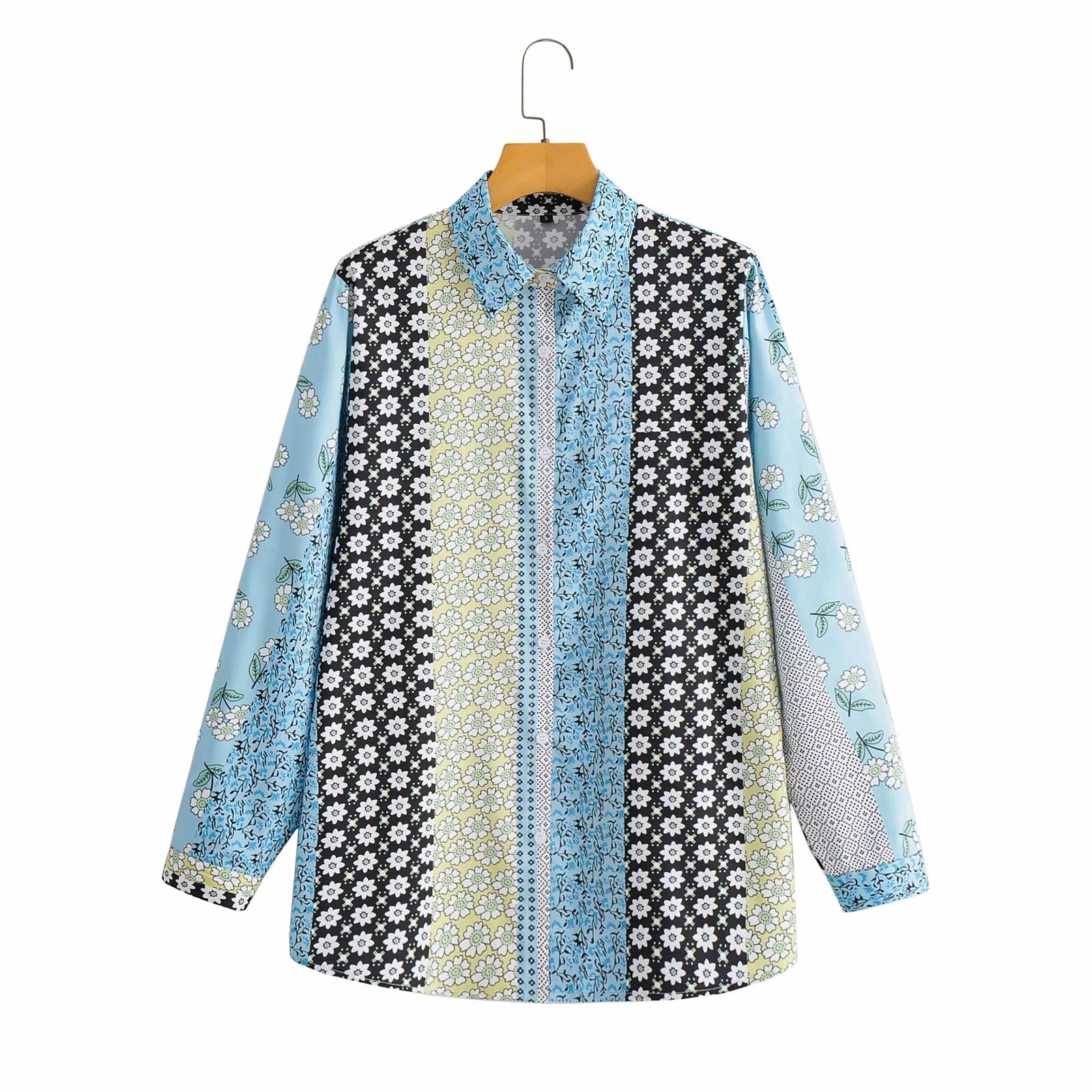 Spring Sunflower Print Long-Sleeve Shirt with Lapels – Floral Women’s Top