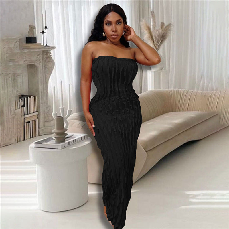 Summer Women  Collection Sexy Tube Top Backless Solid Color Elegant Slim Slimming Dress