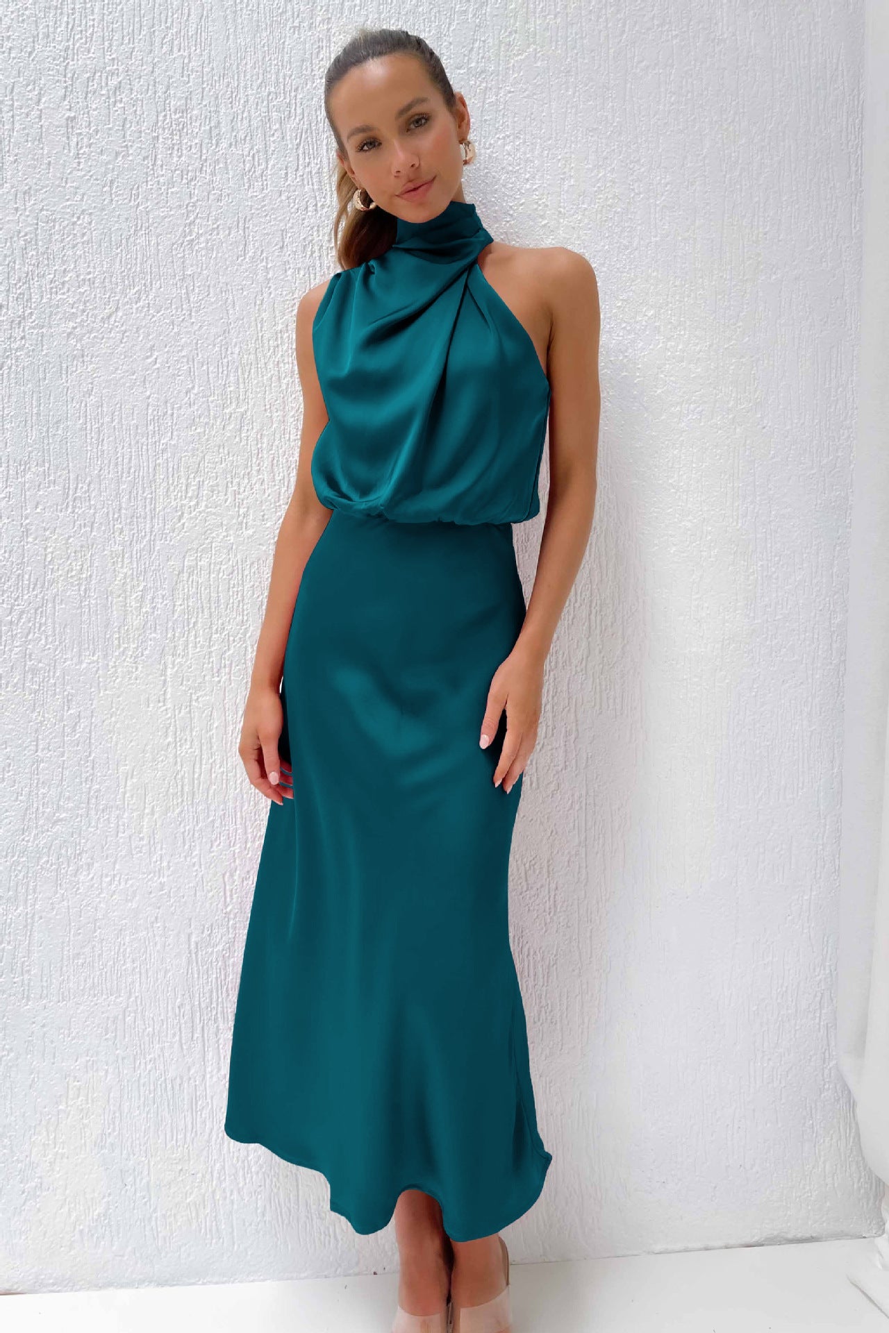 Spring Summer High Grade Satin Sleeveless Dress Fashionable Elegant Socialite