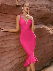 Women Summer Dress Elegant Spaghetti Strap Fishtail V Neck Party Evening Party Dress Jumpsuit