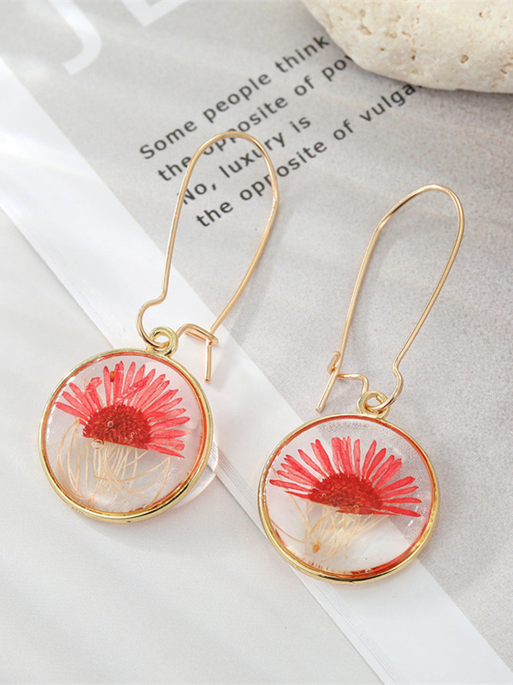 Boho Preserved Flower Resin Embossed Earrings