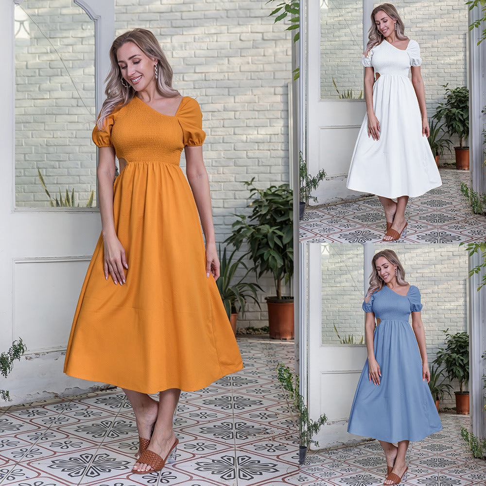 Women Popular Wrapped Chest Solid Color Dress  Summer Slim-Fit Jumpsuit Maxi Dress