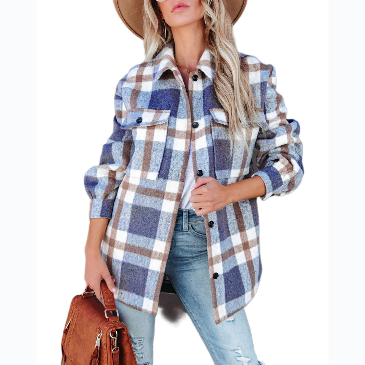 Casual Autumn Winter Plaid Brushed Collared Jacket: Stay Stylish and Cozy All Season