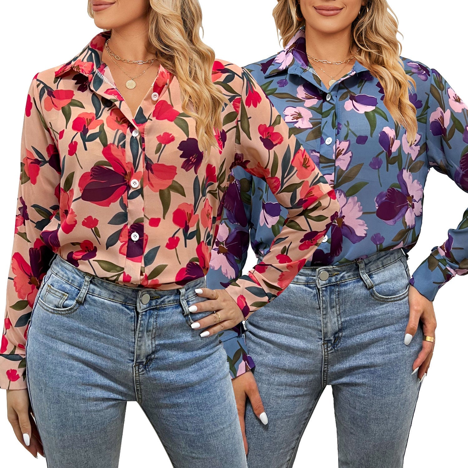 Women’s Spring Summer Floral Printed Top – Trendy Flower Shirt