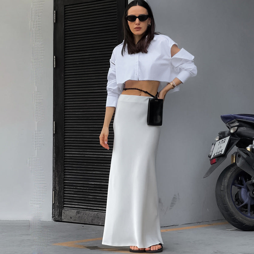 White Long Skirt for Women – Casual Office High Sense Clothing