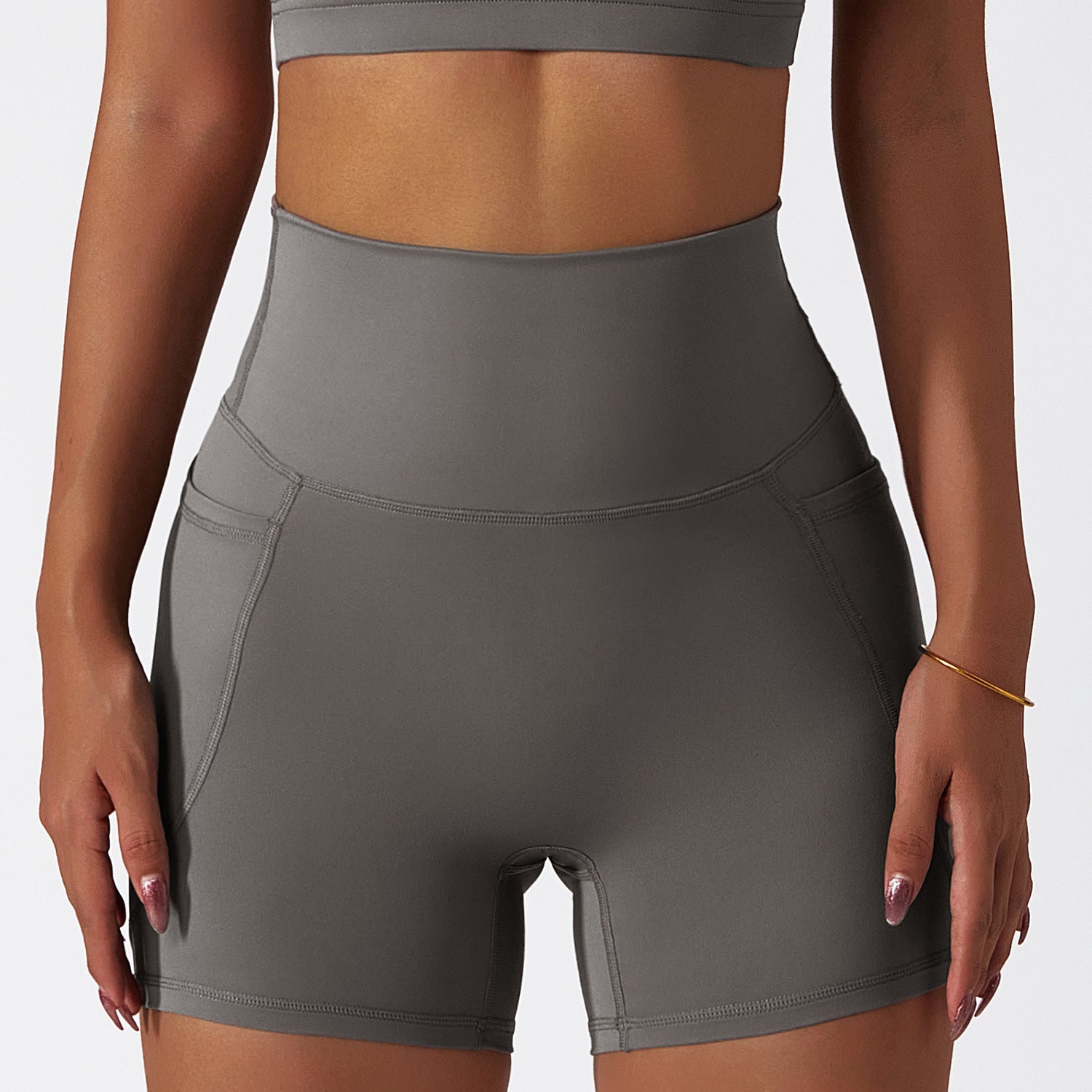 Summer Ice Silk Nude Feel Sports Shorts Quick rying Skinny Yoga Pants Pocket Breathable Cycling Running Workout Shorts