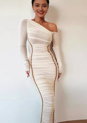 Asymmetrical Elegance Mesh Midi Dress