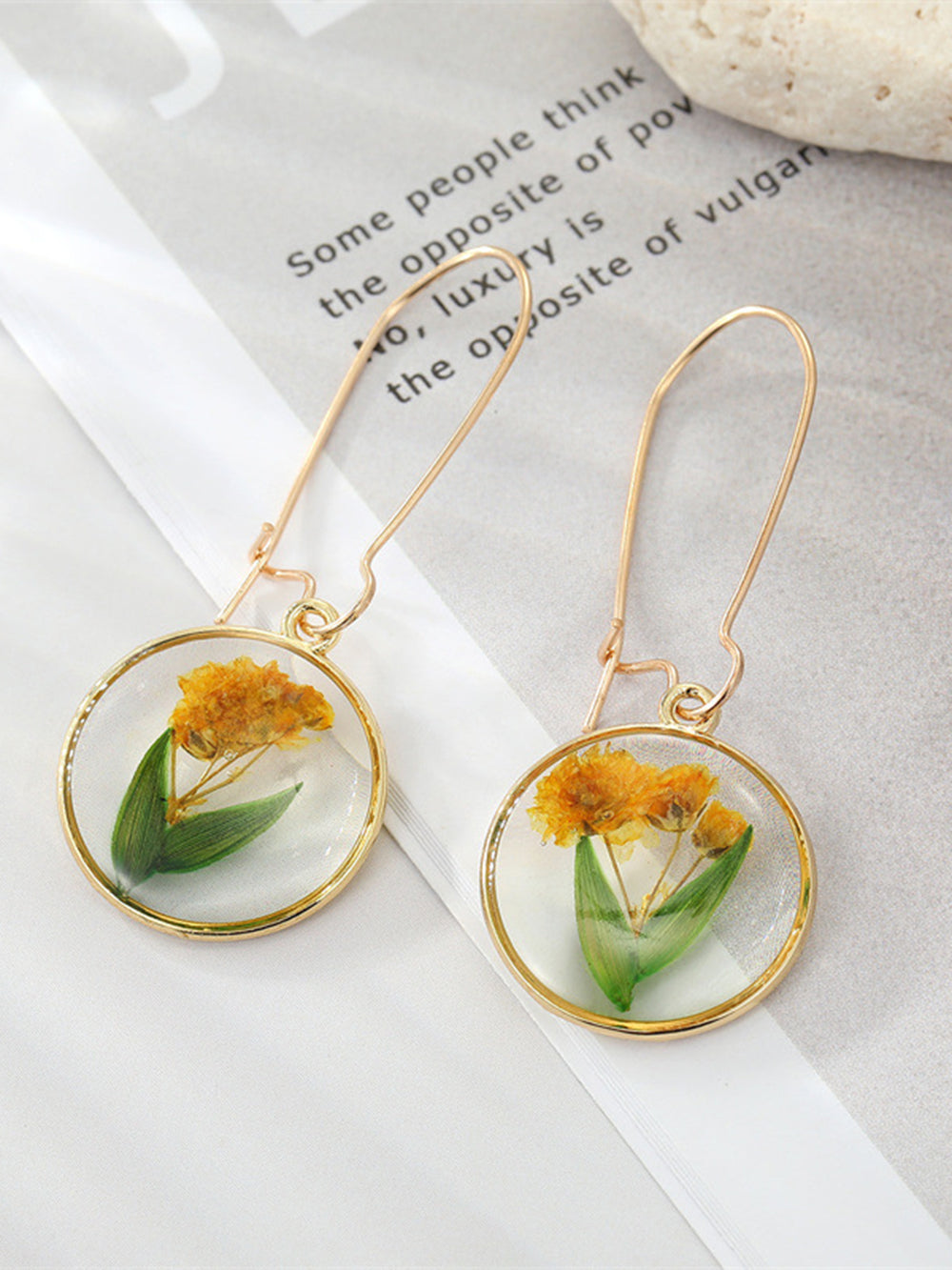 Boho Preserved Flower Resin Embossed Earrings