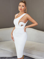 Summer Vest Sleeveless Sexy Backless White Mid Length Tight Bandage One Piece Dress Women Elegant Lady Of Note Evening Dress