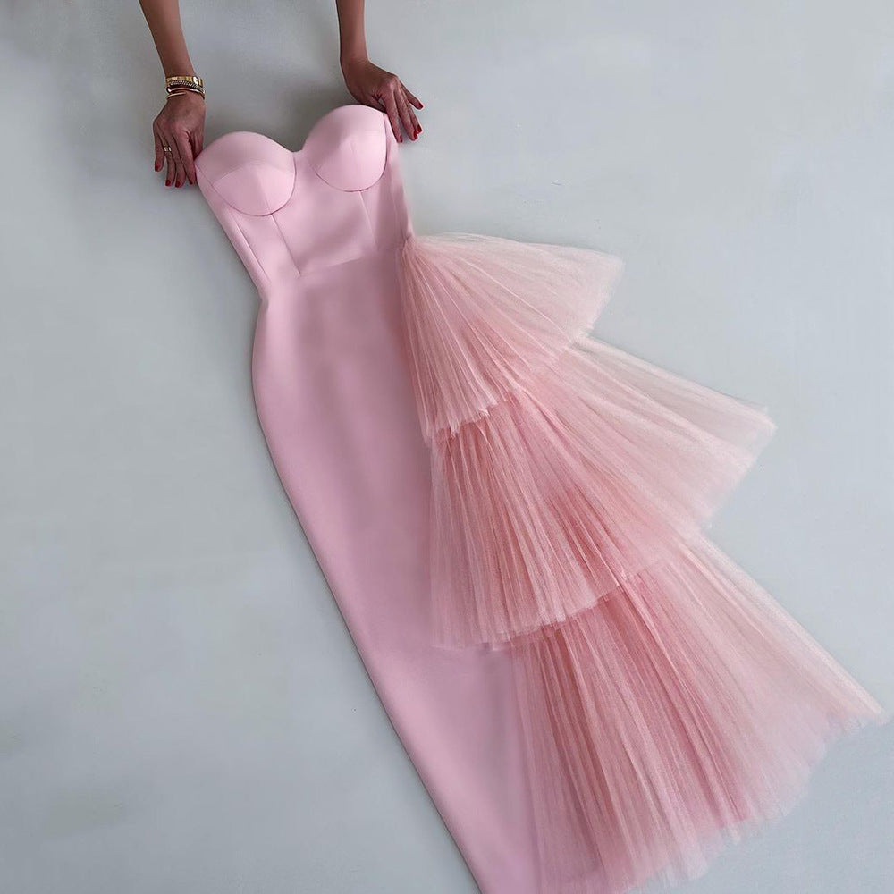 Bandage One Piece Dress: Elegant Slim Fit Tube Top Tulle Dress