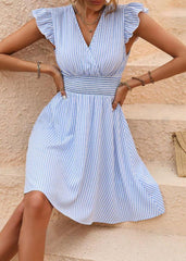 Striped Flutter Sleeve A-Line Dress