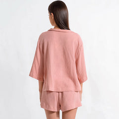 Autumn Five Quarter Sleeve Pajamas Loose Crepe Cotton Shorts Suit Ladies Homewear Can Be Worn