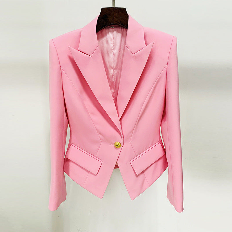 One Button Lion Buckle Slim Profile Blazer Jacket