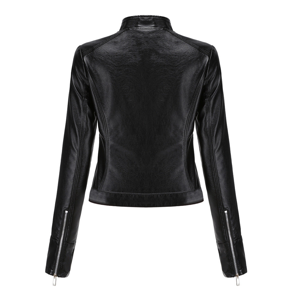 New Women’s Short Leather Jacket – Stand Collar, Spring/Autumn Lady’s Coat