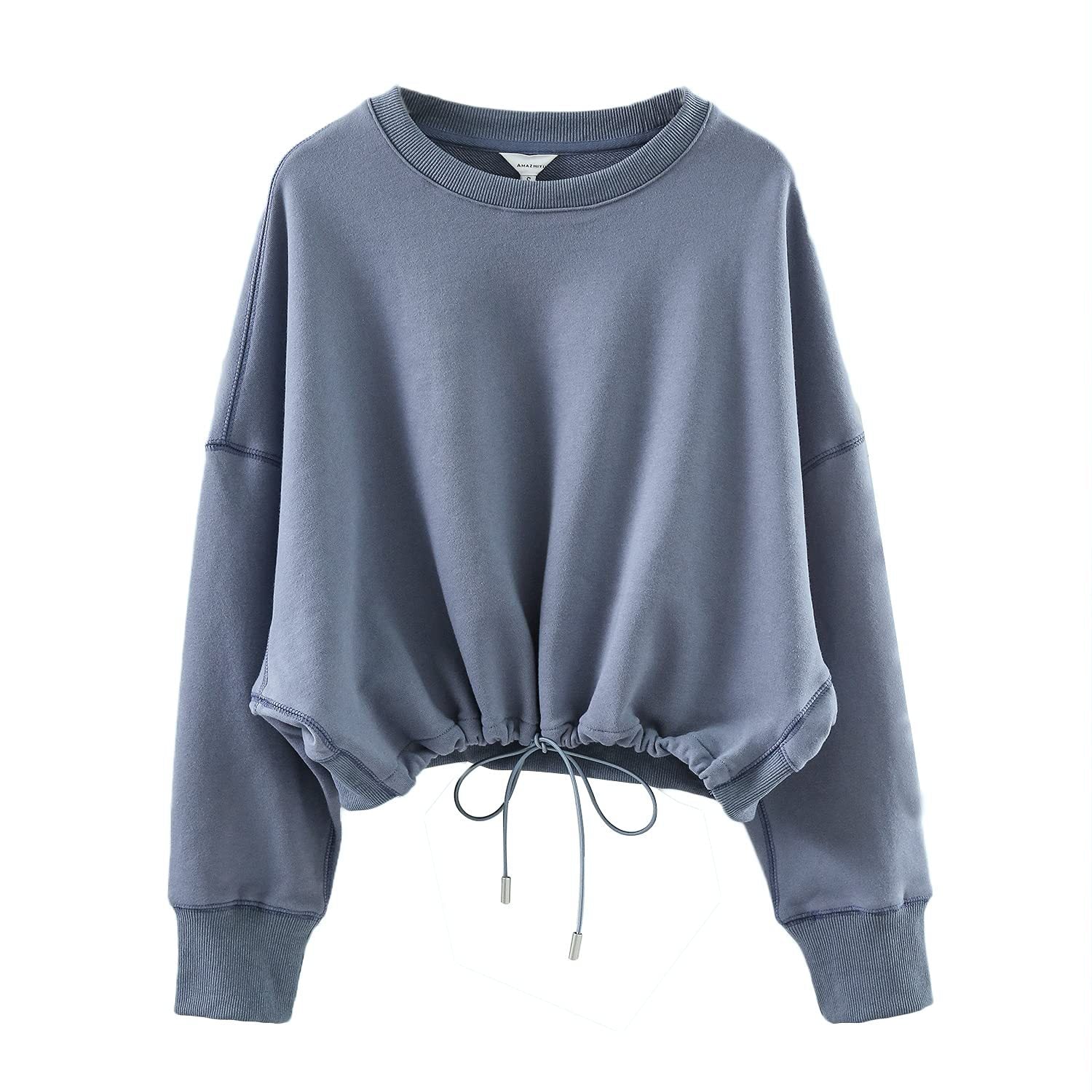 Short Sweater Pure Cotton Cinched Drawstring Sports Yoga Pullover Top