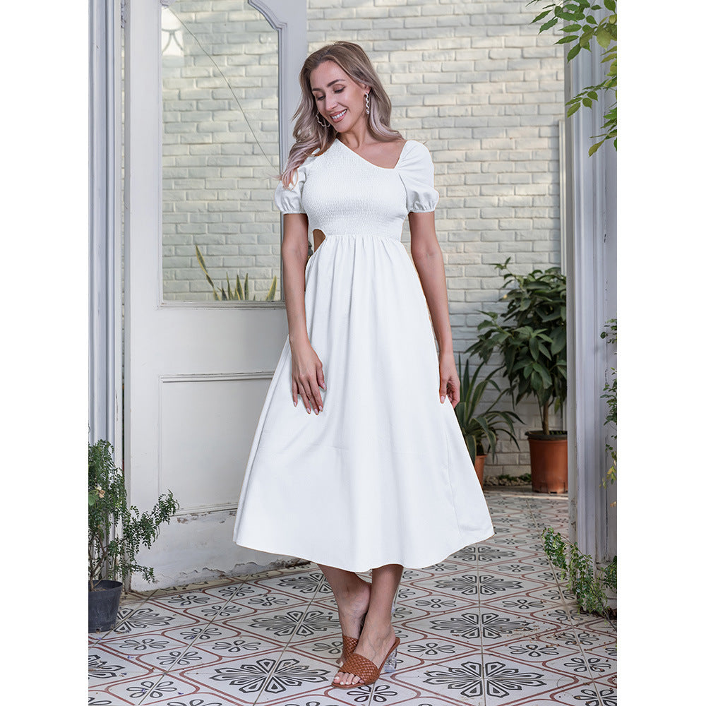 Women Popular Wrapped Chest Solid Color Dress  Summer Slim-Fit Jumpsuit Maxi Dress