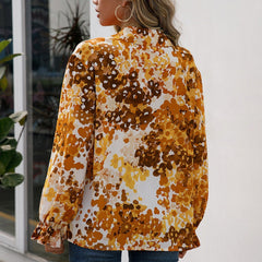 Loose Casual Floral Print Collared Long Sleeve Shirt Top for Women