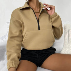 Autumn Women’s Loose Zip Collar Long Sleeve Sweatshirt Tops