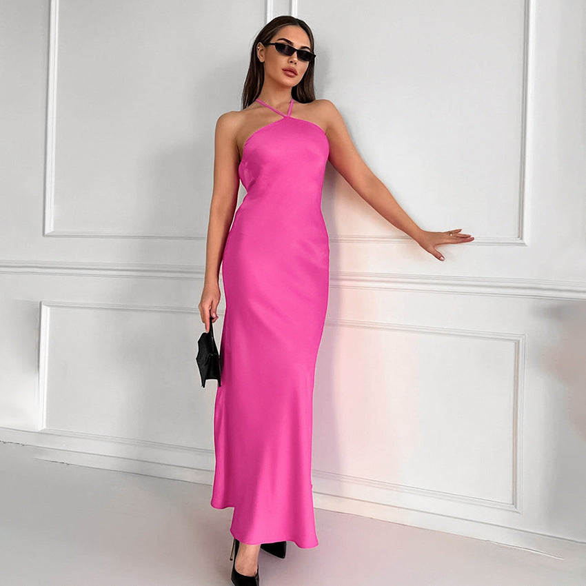 Savannah Pink - Satin Backless Maxi Dress