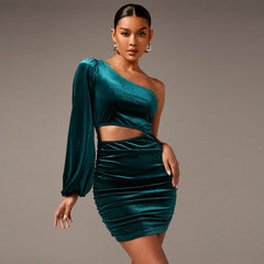 Velvet Dress: Socialite Elegant Sexy Waist Hollow Out Cutout Out Dress