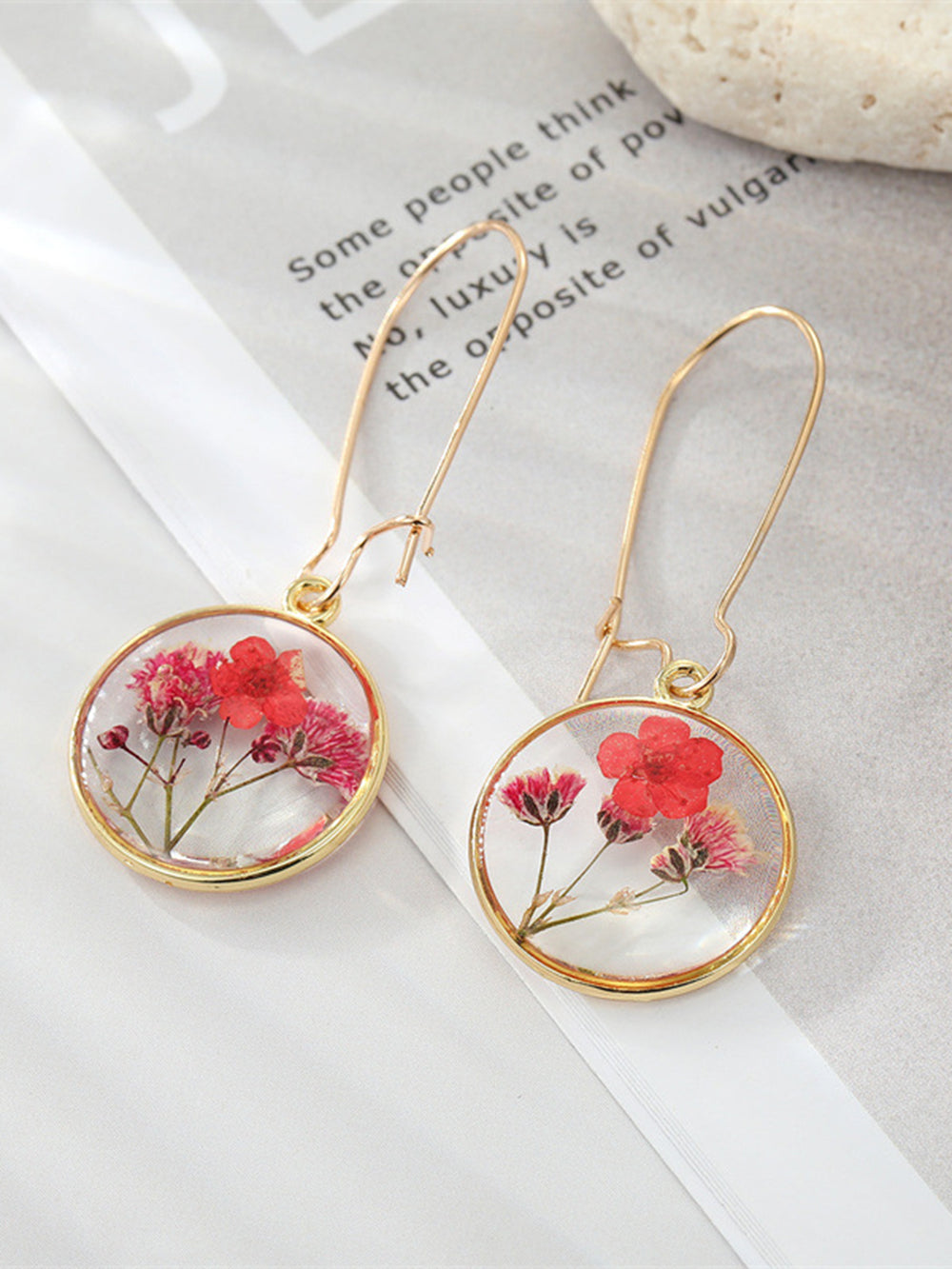 Boho Preserved Flower Resin Embossed Earrings