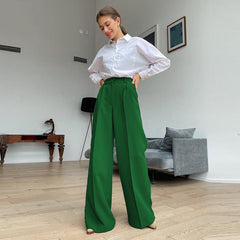 Spring Office High Waist Loose Klein Blue Casual Trousers Drooping Wide Leg Pants Women Work Pant