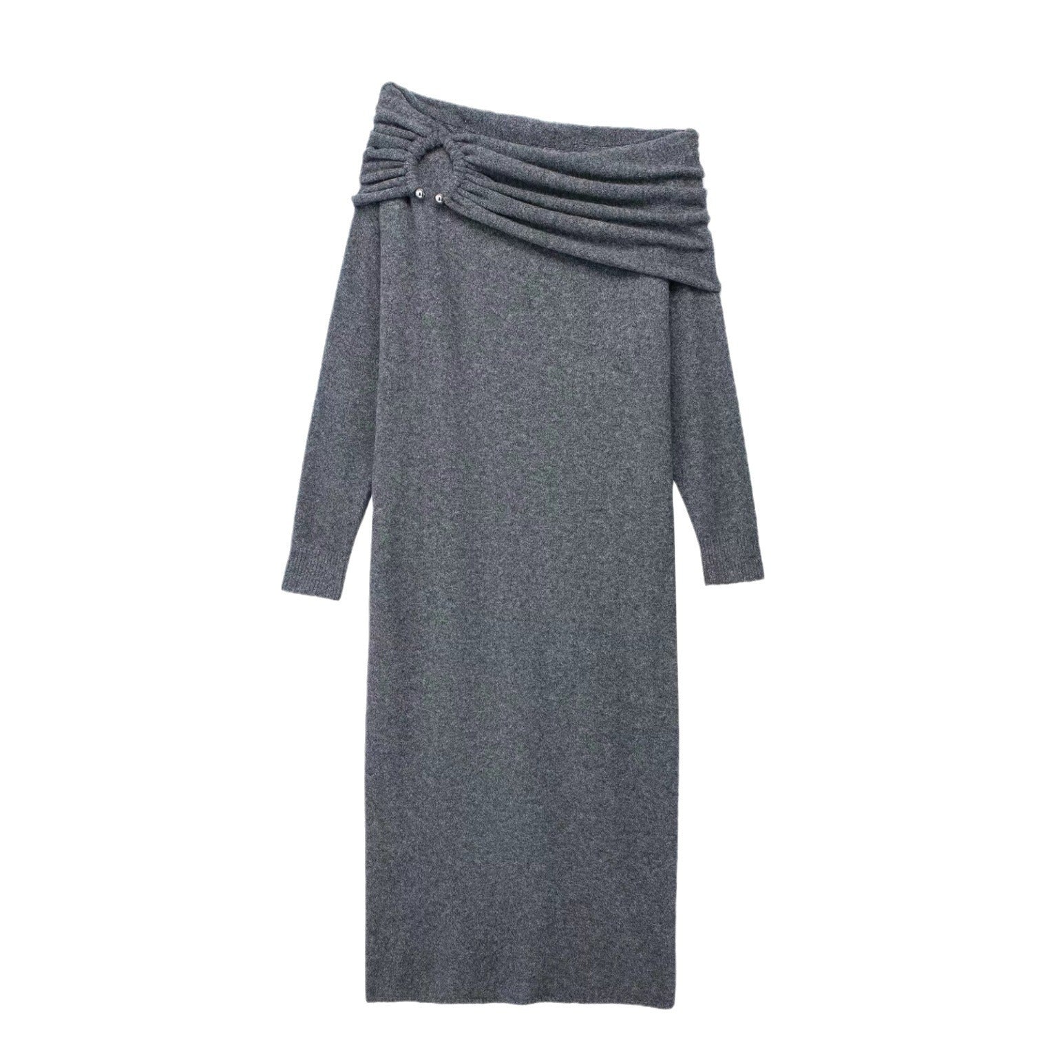 French Laziness Off-Shoulder Long Sleeve Knitted Dress – Women’s Slim Fit Bottoming Dress