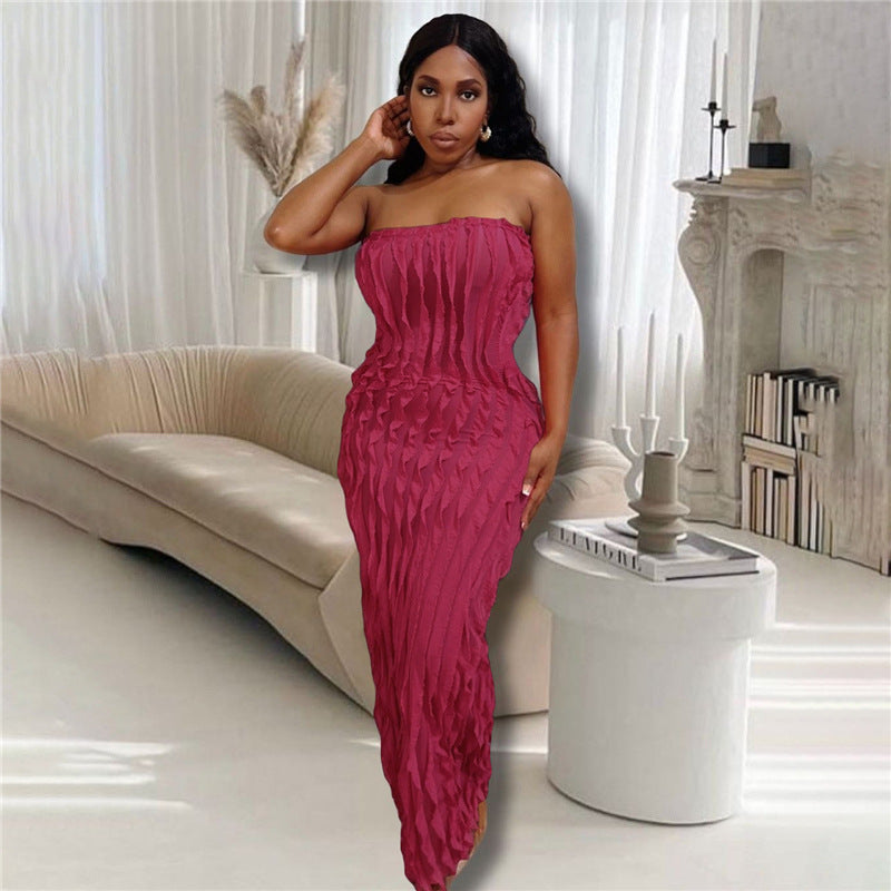 Summer Women  Collection Sexy Tube Top Backless Solid Color Elegant Slim Slimming Dress