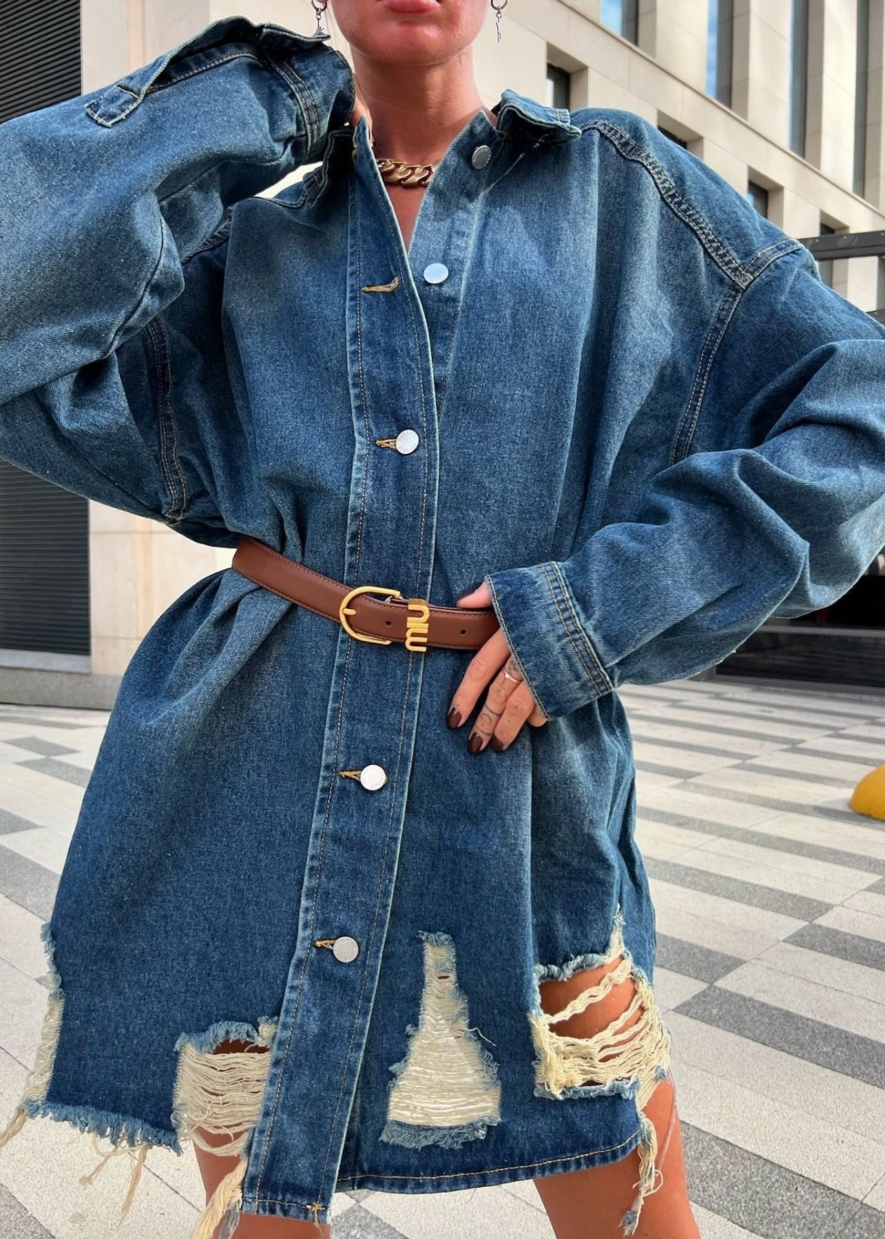 Distressed Denim Shirt Dress